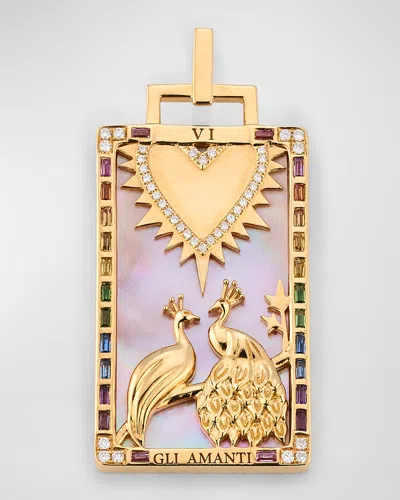 Sorellina 18k Yellow Gold Multi Stone Pendant With Pink Mother Of Pearl In Pink Mop