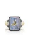 Sorellina Hummingbird 18k Yellow Gold Agate; Diamond Signet Ring In Blue