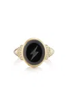 Sorellina Intaglio 18k Yellow Gold Diamond Signet Ring In Black
