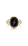 Sorellina Intaglio Motif 18k Yellow Gold Diamond Signet Ring In Black