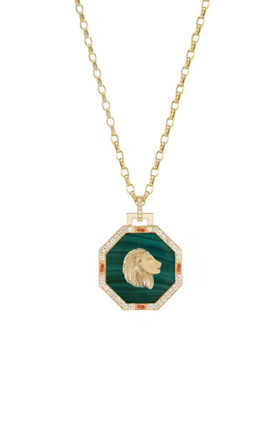 Sorellina Octagonal Forza 18k Yellow Gold Diamond Multi-stone Necklace In Green