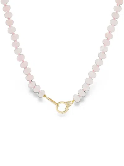 Sorellina Rose Quartz And Diamond Beaded Necklace In Purple