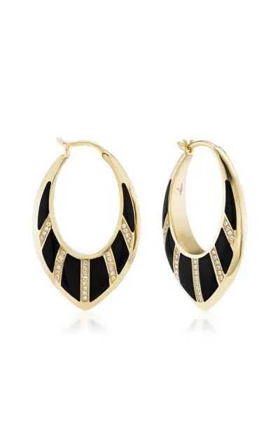 Sorellina Stardust Inlay Hoop 18k Yellow Gold Diamond Earrings In Black