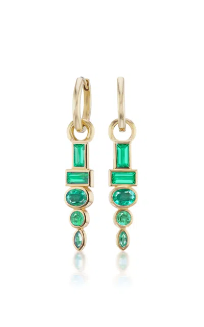 Sorellina Totem 18k Yellow Gold Emerald Huggie Earrings In Green