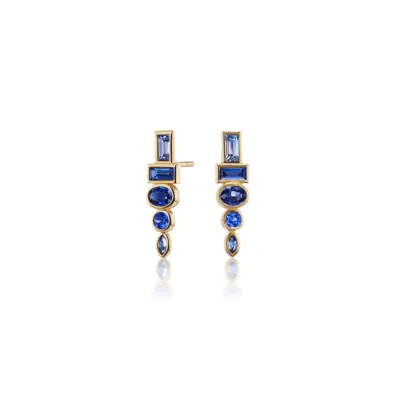 Sorellina Totem Stud Earrings In 18k Yellow Gold,blue Sapphires