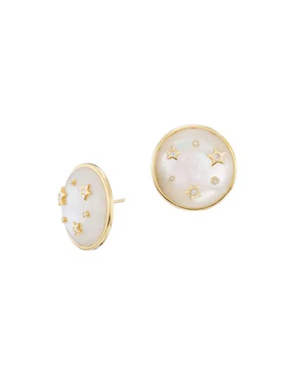 Sorellina Women's Tarot Le Stelle 18k Yellow Gold, Mother-of-pearl, & 0.06 Tcw Diamond Button Stud Earrings In Mother Of Pearl