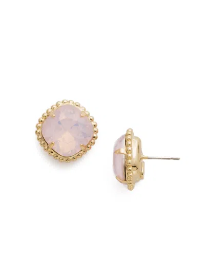 Sorrelli Cushion-cut Solitaire Stud Earrings In Rose Water/bright Gold In Multi