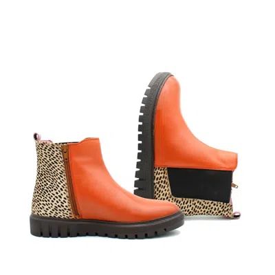 Soruka Women's Ankle Leather Boot With Animal Print In Orange/multi