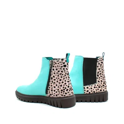 Soruka Women's Ankle Leather Boot With Animal Print In Surf Green /multi