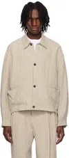 SOSHIOTSUKI BEIGE LINEN WASHER MANIPULATION DRAPE POCKET JACKET