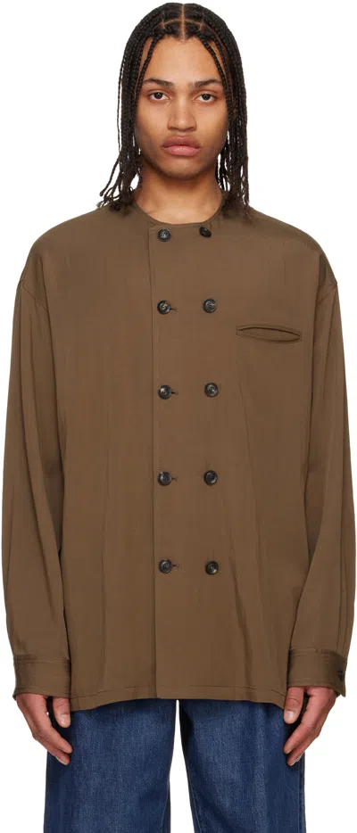 Soshiotsuki Brown Rayon Weasher No Collar Shirt