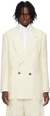 Soshiotsuki Off-white Linen Washer Interlining Pocket 2b Double Breasted Blazer In White