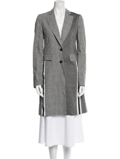 Pre-owned Sosken Linen Plaid Print Blazer In White