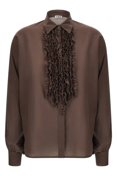Sosue 'antonia Slim Ruffle' Shirt In Brown