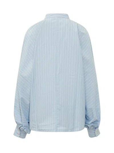 Sosue ? No-striped Mock Neck Shirt With Korean-style Collar In Blue Stripes
