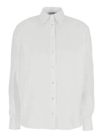 Sosue Women's Cotton Button-front Classic Collar Shirt With Long Sleeves In White