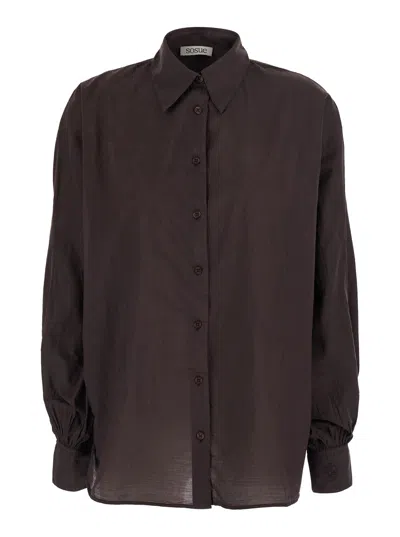 Sosue Woven Cotton With Logo Embroidery Shirt In Brown