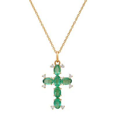 Soul Journey Jewelry Women's Green Emerald And Diamond Cross Necklace