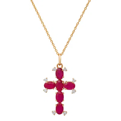 Soul Journey Jewelry Women's Red Ruby And Diamond Cross Necklace In Gold