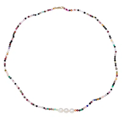 Soul Journey Jewelry Women's Watermelon Tourmalines And Pearl Necklace In Yellow