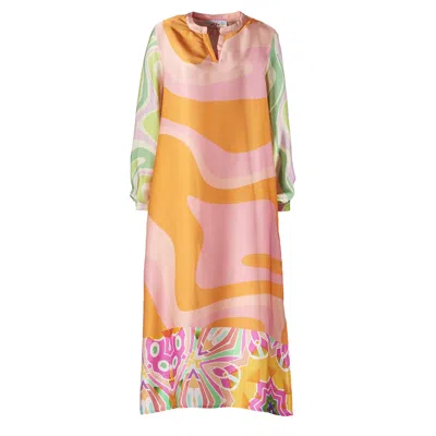 Soul Kathrine Women's Long Sleeve Maxi Dress Fancy Four In Orange/pink