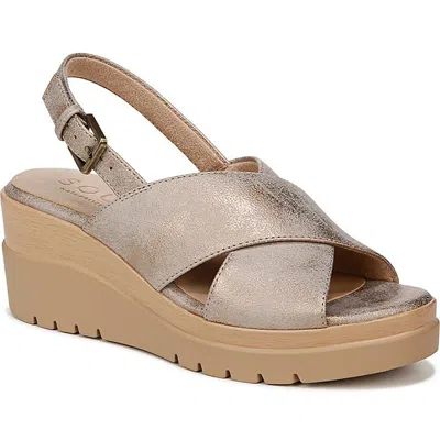 Soul Naturalizer Goodtimes Sl Womens Faux Leather Round Toe Wedge Sandals In Gold