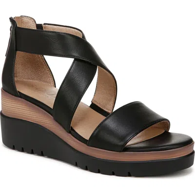 Soul Naturalizer Goodtimes Ankle Strap Wedge Sandals In Black,black Faux Leather