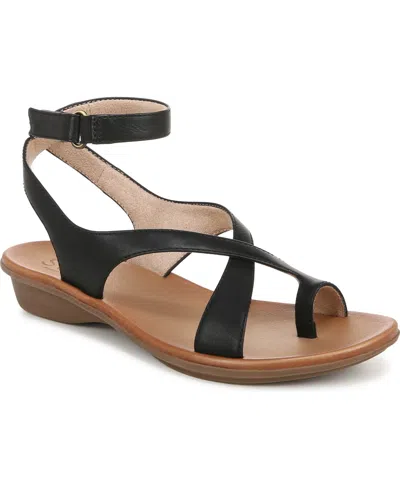Soul Naturalizer Sivan Toe Loop Ankle Strap Sandals In Black Faux Leather