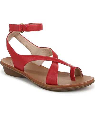 Soul Naturalizer Sivan Toe Loop Ankle Strap Sandals In Ruby Red Faux Leather