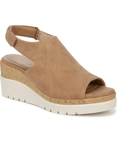 Soul Naturalizer Women's Giselle Peep Toe Slingback Wedge Sandals In Birchwood Faux Nubuck