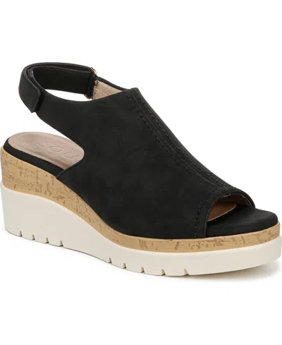Soul Naturalizer Women's Giselle Peep Toe Slingback Wedge Sandals In Black Faux Nubuck
