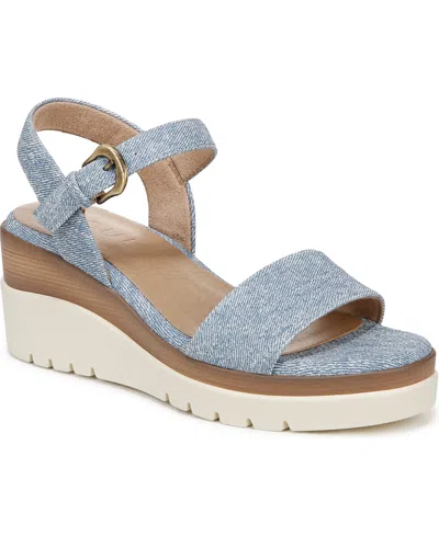 Soul Naturalizer Women's Graciela Round Open Toe Wedge Sandals In Light Denim Blue Embossed Faux Leather