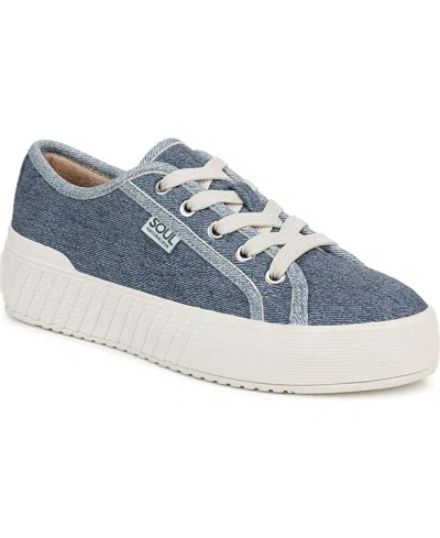 Soul Naturalizer Women's Iliana Lace Up Platform Sneakers In Blue Denim Embossed Faux Leather