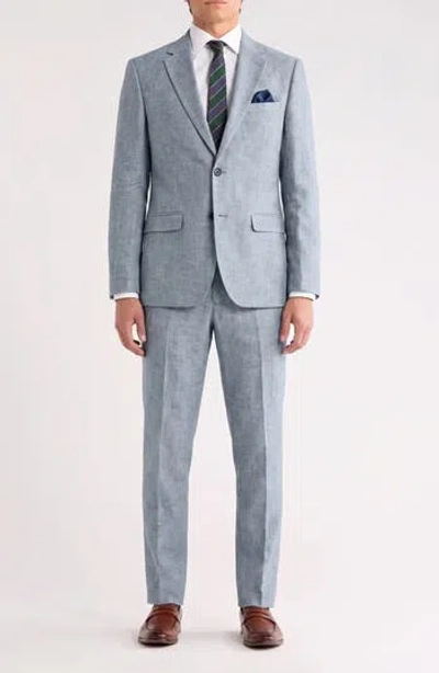 Soul Of London Cotton & Linen Two Button Suit In Blue