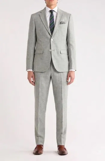 Soul Of London Cotton & Linen Two Button Suit In Green