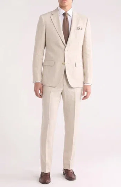 Soul Of London Cotton & Linen Two Button Suit In Off White