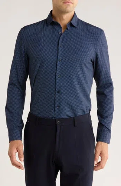 Soul Of London Diamond Stretch Button-up Shirt In Blue