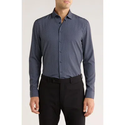 Soul Of London Dot Stretch Button-up Shirt In Blue