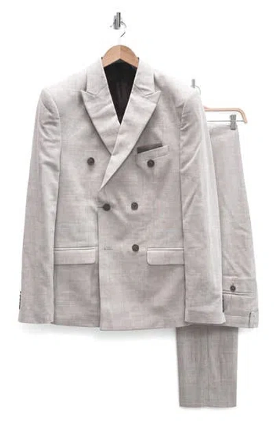 Soul Of London Double Breasted Plaid Suit In Beige