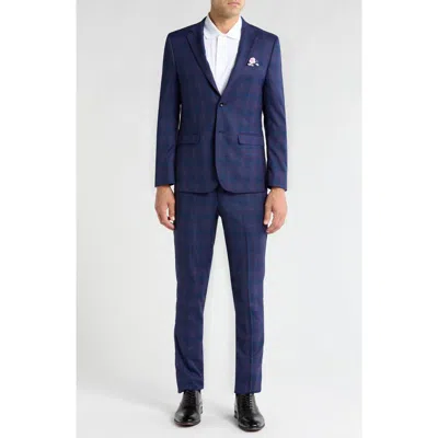 Soul Of London Fancy Plaid Two Button Slim Fit Suit In Blue