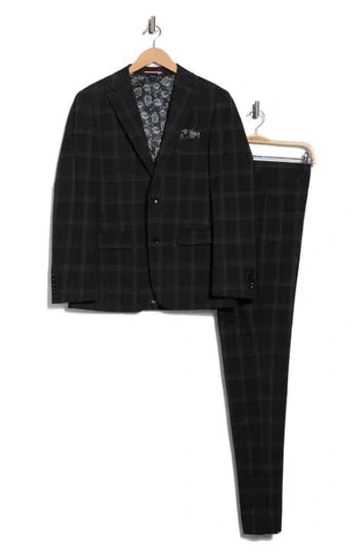 Soul Of London Fancy Plaid Two Button Slim Fit Suit In Black