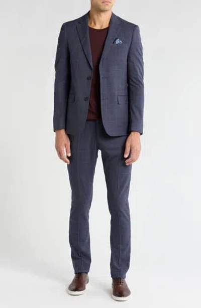 Soul Of London Fancy Plaid Two Button Slim Fit Suit In Blue/bleu