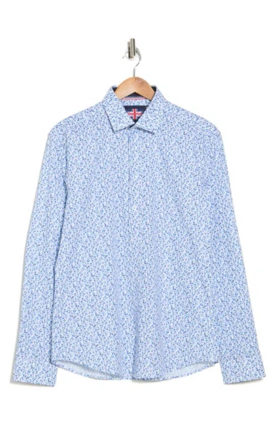Soul Of London Floral Print Stretch Long Sleeve Shirt In Blue