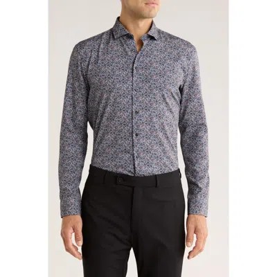 Soul Of London Floral Stretch Button-up Shirt In Gray