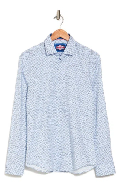 Soul Of London Geometric Print Long Sleeve Button-up Shirt In Blue
