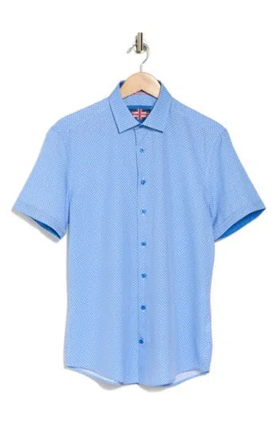 Soul Of London Geometric Short Sleeve Button-up Shirt In Royal Blue