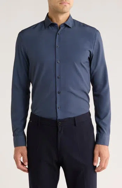 Soul Of London Geometric Stretch Button-up Shirt In Blue