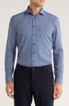 Soul Of London Geometric Stretch Button-up Shirt In Blue