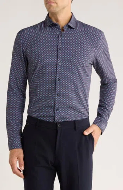 Soul Of London Geometric Stretch Button-up Shirt In Blue
