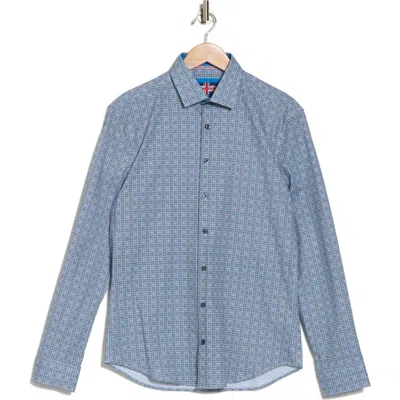 Soul Of London Medallion Print Long Sleeve Button-up Shirt In Turquoise